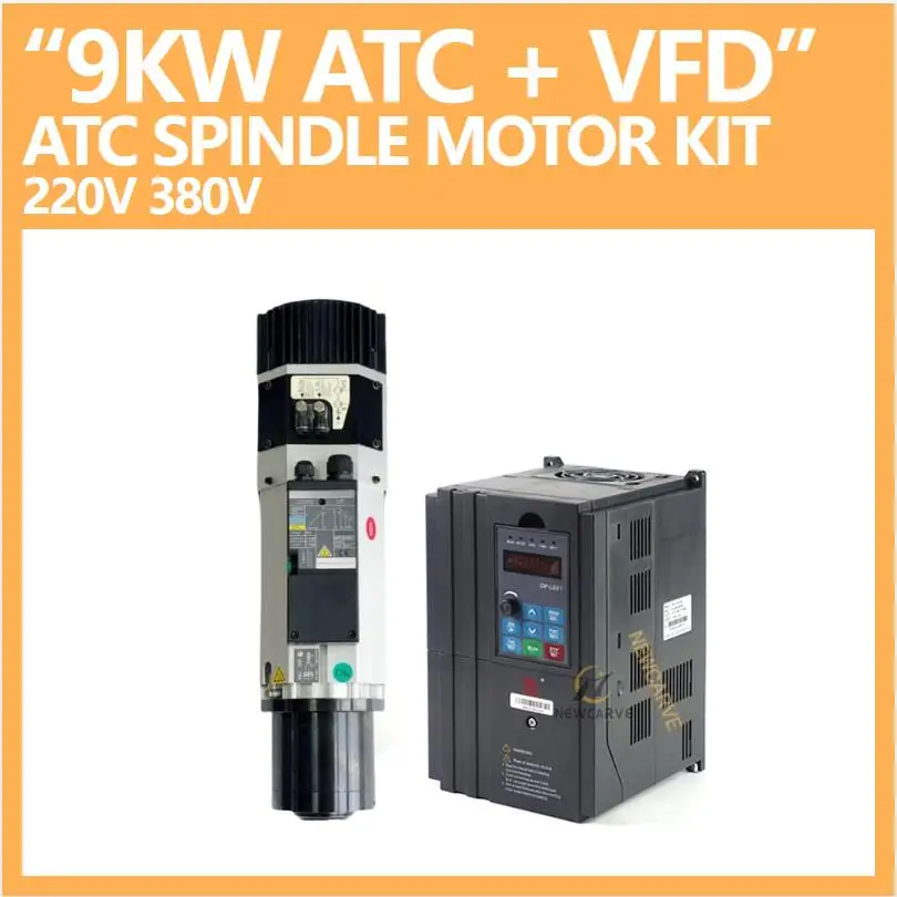 

9KW ATC Spindle Kit Air Cooled ISO30 Automatic Tool Changer Spindle Motor And VFD Frequency Inverter 220V 380V NEWCARVE