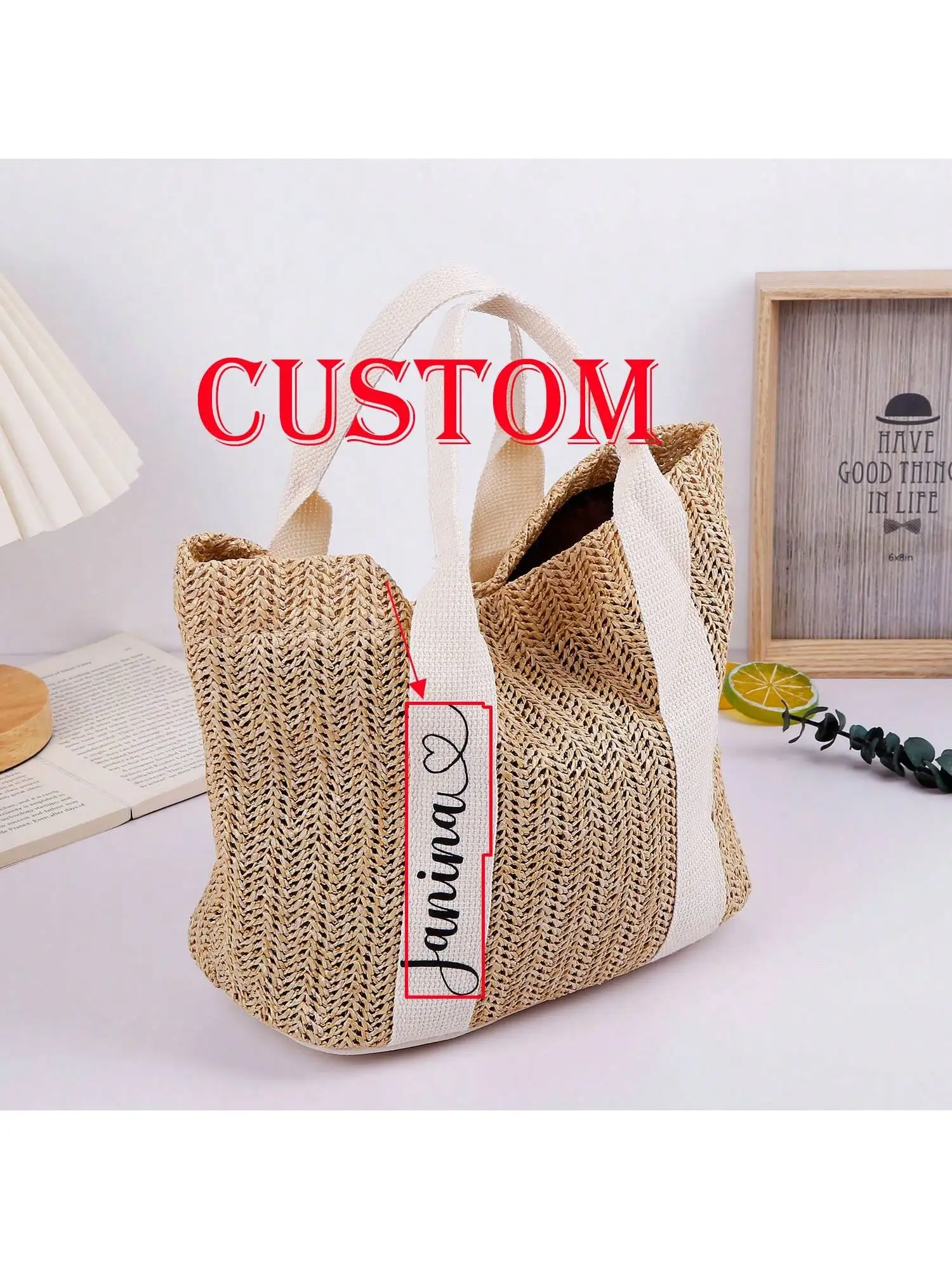 Personalized Custom Woven Bag Large Capacity Straw Bag