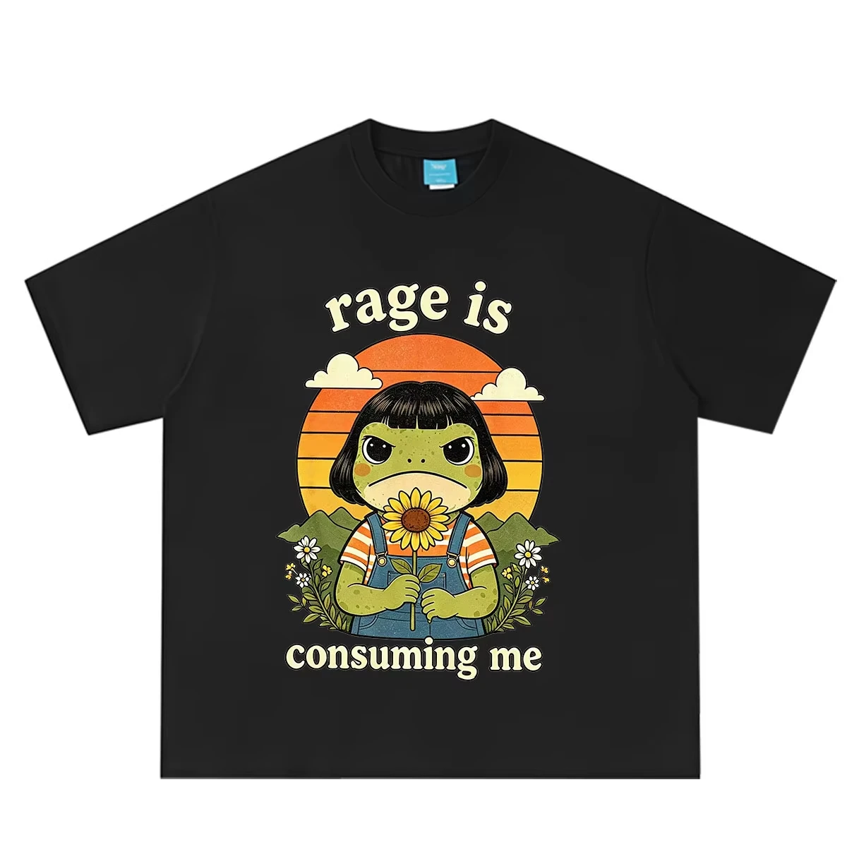 Funny Rage Consumes Me Frog Pond Vintage Style 90s Graphic Men Women Harajuku Tees Summer Fashion Casual Cotton Hip-hop T-shirts
