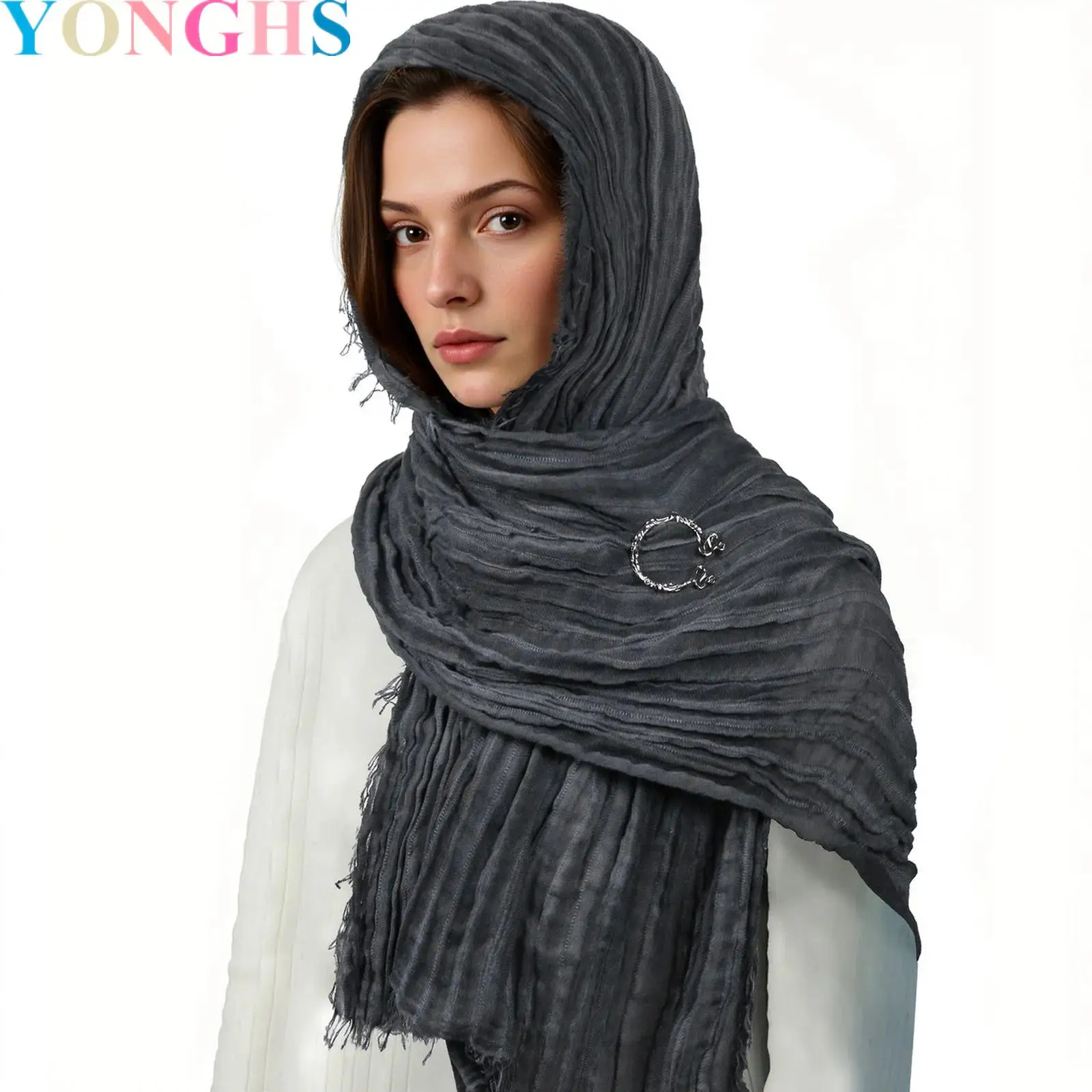 

Adults Medieval Cotton-linen Shawl Scarf Cape Headscarf with Brooch And 1pc Brooch And 2pcs Pins for Halloween Cosplay