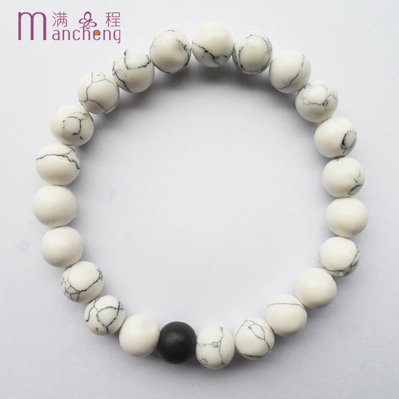 sokolov tiki Natural White Turquoise Black Agate Matte Scrub Couples Distance Bracelet  Men Women Couples Bracelet