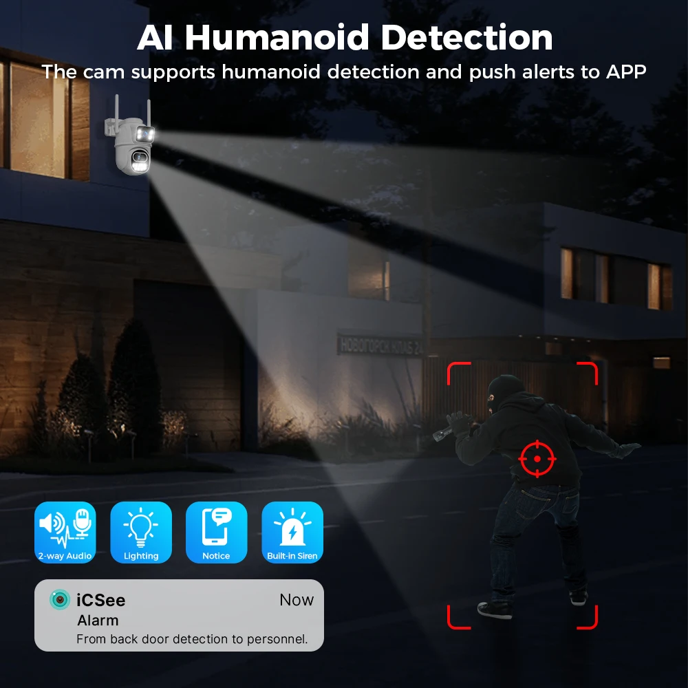 Hiseeu กล้อง IP Wi-Fi 4K 8MP PTZ เลนส์คู่5X ซูม Ai Human DETECT ONVIF กล้องวงจรปิดไร้สาย ONVIF ป้องกันความปลอดภัย