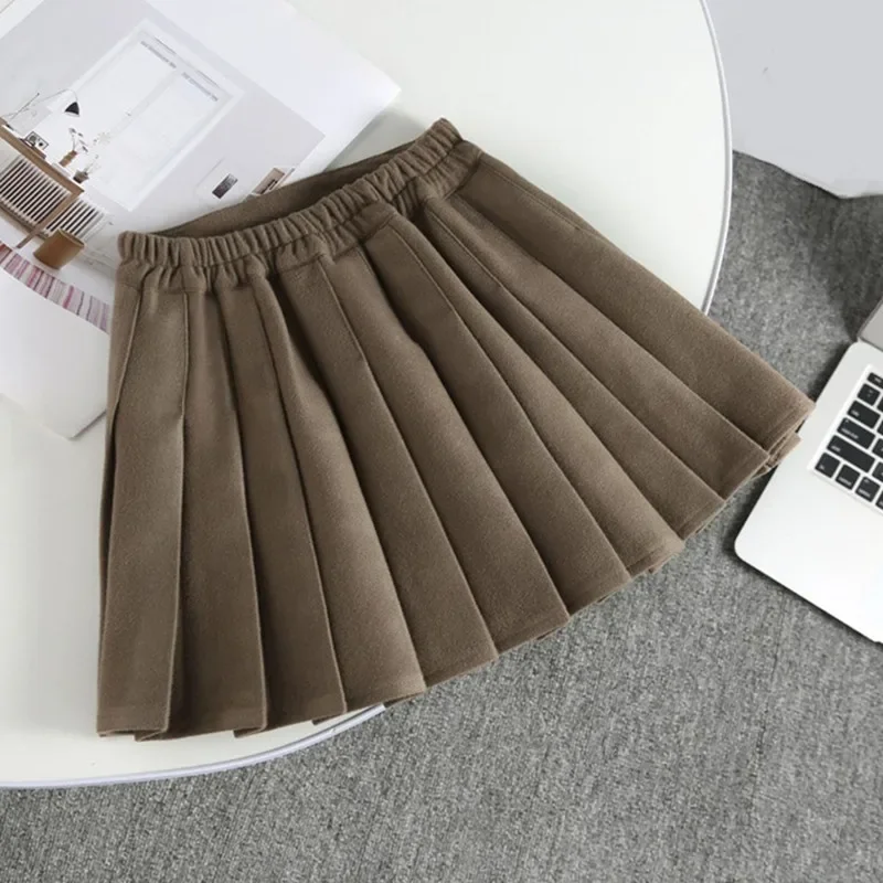 الخريف الشتاء الفتيات ألف خط مطوي تنورة صغيرة طفل في سن المراهقة فتاة الصوف التنانير القصيرة الاطفال عالية الخصر التنانير ملابس الأطفال #4