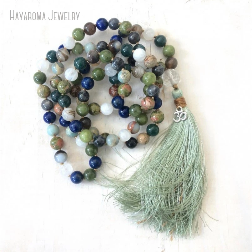 10Pcs 108 Bead Mala Gemstones Silk Tassel Meditation Necklace Natural Healing Jewelry