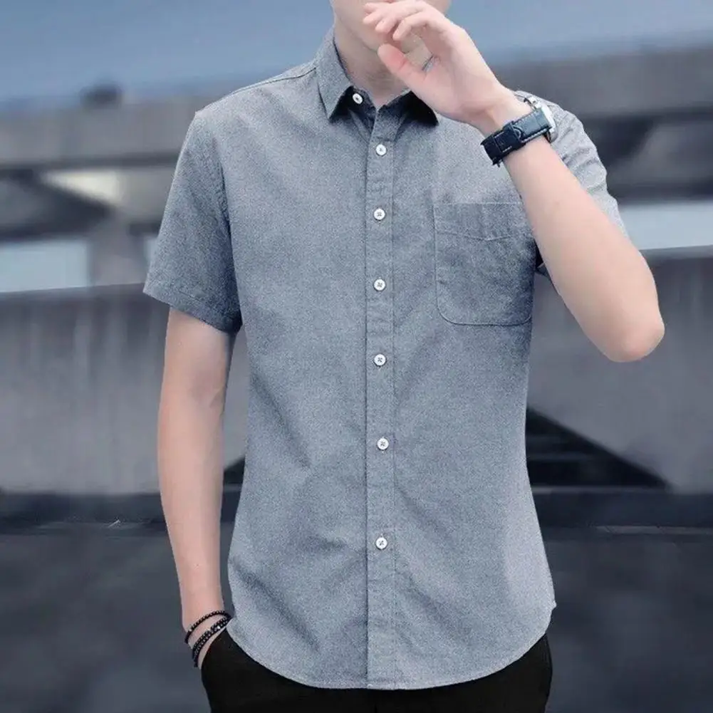 

Men Top Men's Loose Fit Short Sleeve Shirt Street Style Office Top for Summer Spring Turn-down Collar Single-breasted Design