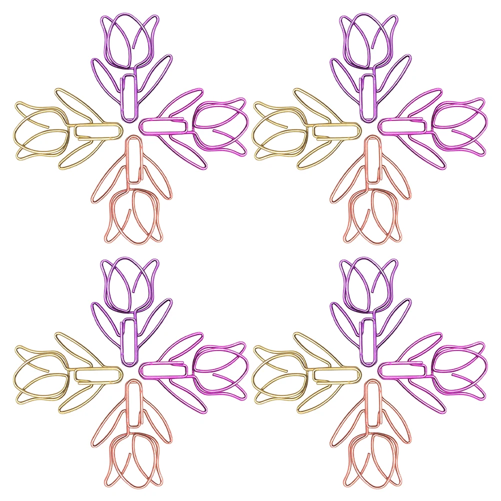 

40pcs Tulip Paper Clips Shaped Flower Bookmarks Note Holders Small Bookmarks Document Scrapbook School Supplies