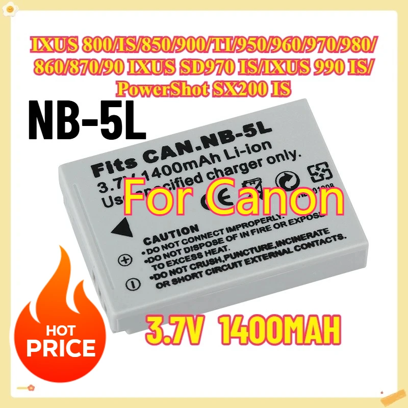 

1400mAh Upgrade NB-5L NB5L Camera Battery for Canon IXUS 800/IS/850/900/TI/950/960/970/980/860/870/90 IXUS SD970 IS