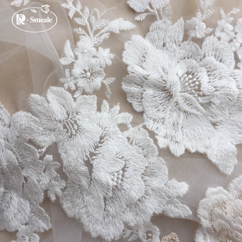 2 Stück = 1 Paar. 39x19 cm Baumwoll-Spitzenapplikation mit Stickerei, Braut-Hochzeits-Kopfschmuck, DIY-Nähzubehör. Spiegel-Patch-Blume. – Detail 3