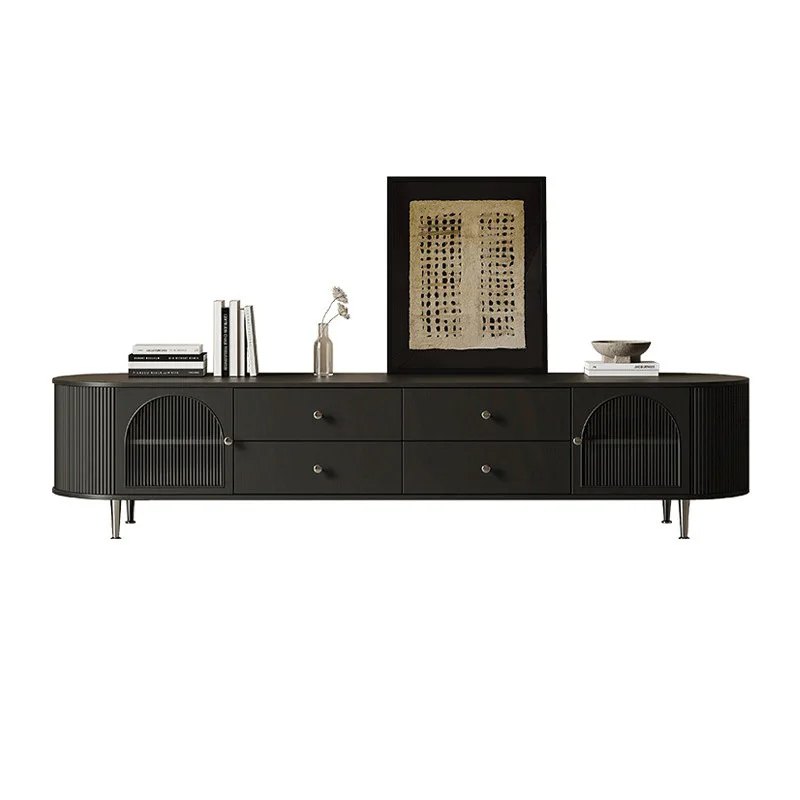

French retro cream style, TV cabinet, black solid wood, paint modern simple light luxury Internet celebrity cabinet