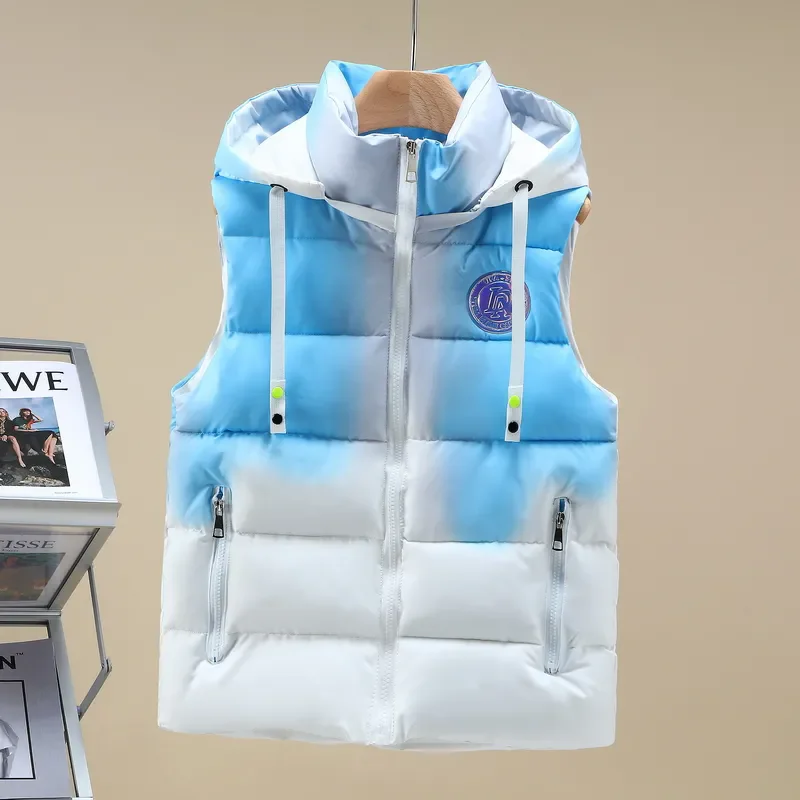 Otoño Invierno nuevo chaleco de algodón ligero y fino con cuello levantado para mujer, chaleco ajustado a la moda sin mangas con gradiente cálido para mujer