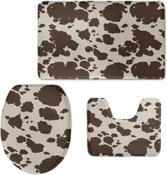 Brown Cow Bathroom Sets with Non-Slip Rug 3 Pieces Toilet Lid Cover and Bath Mat U-Shaped Bathroom Carpet Bath Mat Toilet Rugs