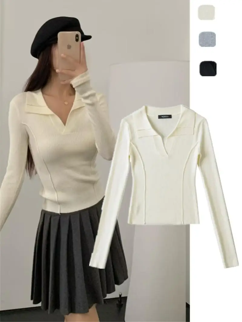 

Slimming Fibone Knit Ne Long Sve Elastic Waist Design Street Sle Winter Faion Color ort Length Sweater