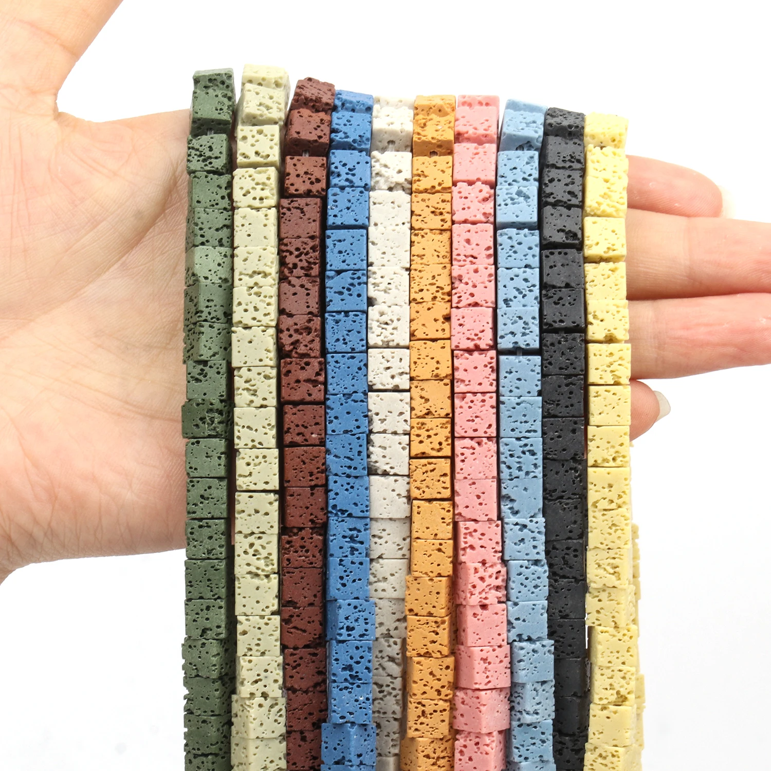 6.5mm Square Shape Natural Multicolour Volcanic Lava Beads Loose Spacer Beads For Jewelry Making DIY Bracelet Necklace Accessory