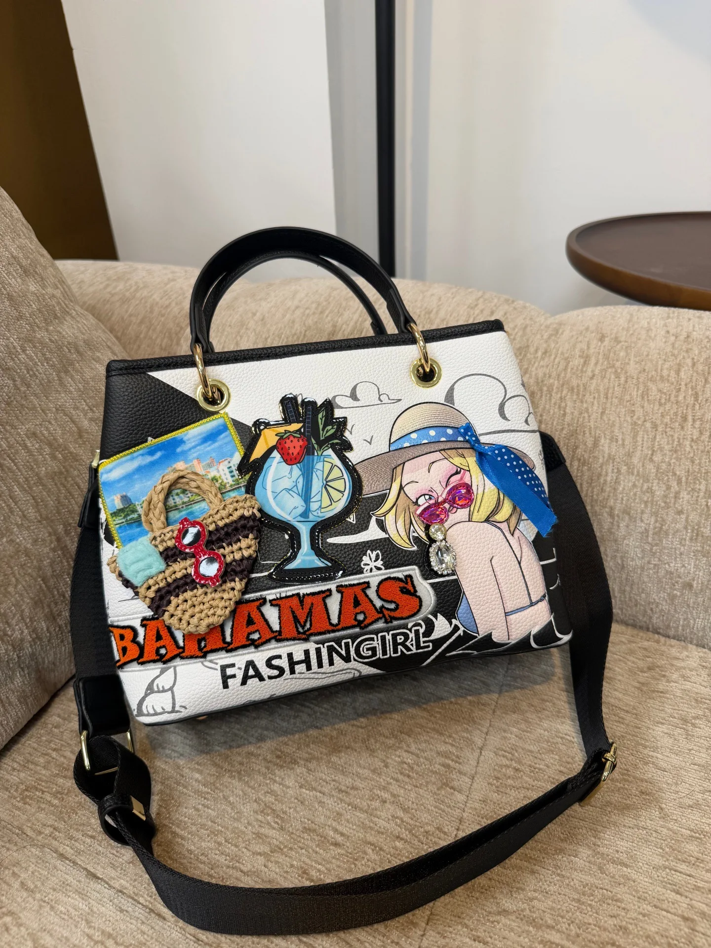 Women's Embroidered Printed Handbag Creative Bahamas Holiday Shoulder Bag Ladies Large Capacity Square Crossbody Bag