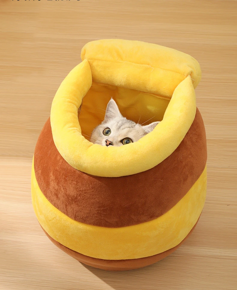 Cute Cat Nest Closed Net Red Honey Pot Nest Soft and Comfortable Removable Winter Warm Cartoon Dog Kennel Pet Kennel