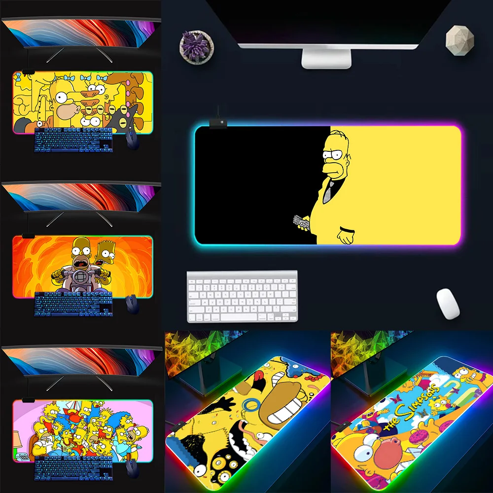 Fashion Cartoon S-Simpsons RGB Pc Gamer Keyboard Mouse Pad Mousepad LED Glowing Mouse Mats Rubber Gaming Computer Mausepad Gift