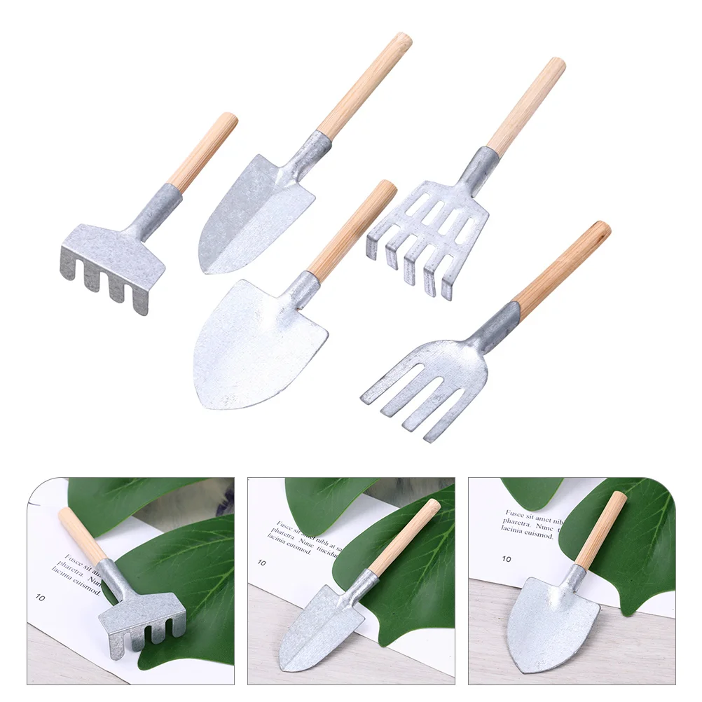 

5pcs Miniature Gardening Tools Realistic Succulent Shovel Rake Smooth Kids Room Living Bedroom Photo Props Craft Details Mini