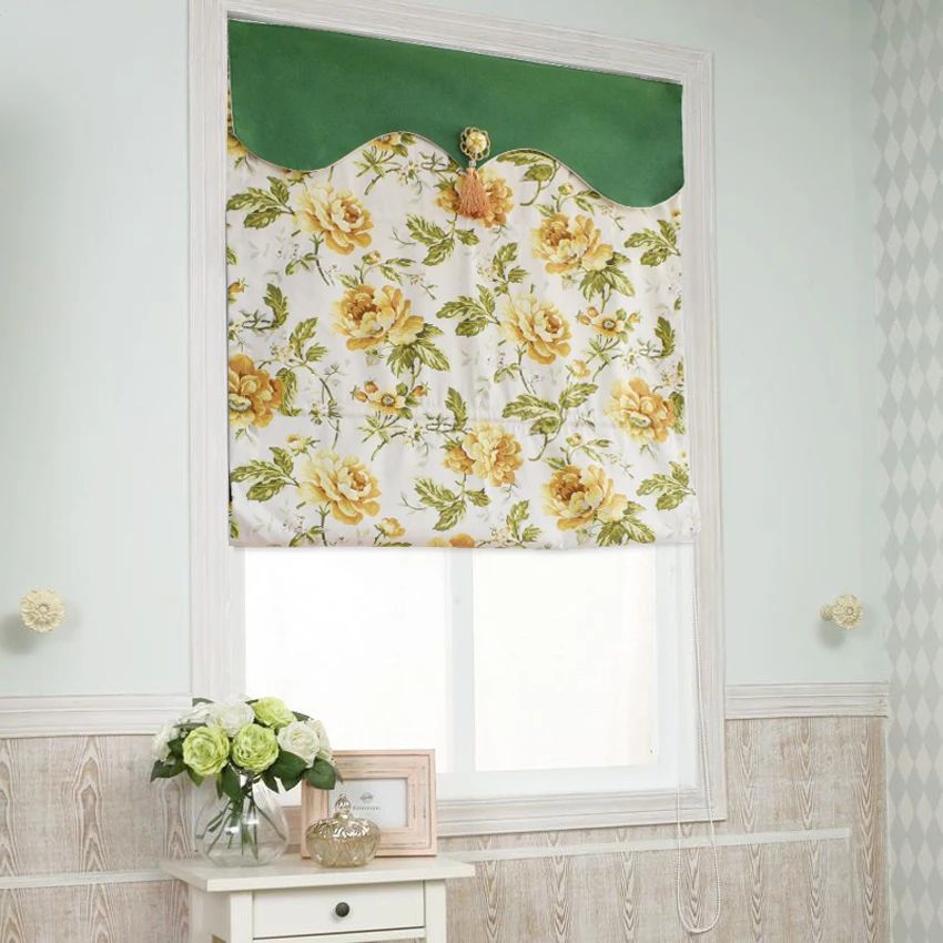 Pastoral Cotton Linen Flowers Printed Roman Blinds Customized Window Shades For Living Room Easy To Install