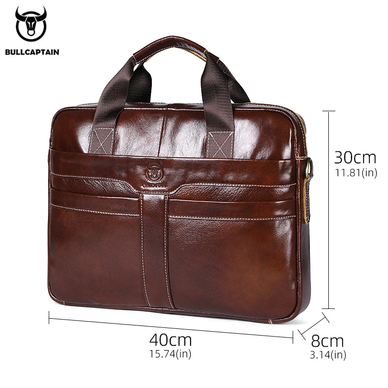 BULLCAPTAIN Leather Laptop Bag, Top Layer Leather 15\