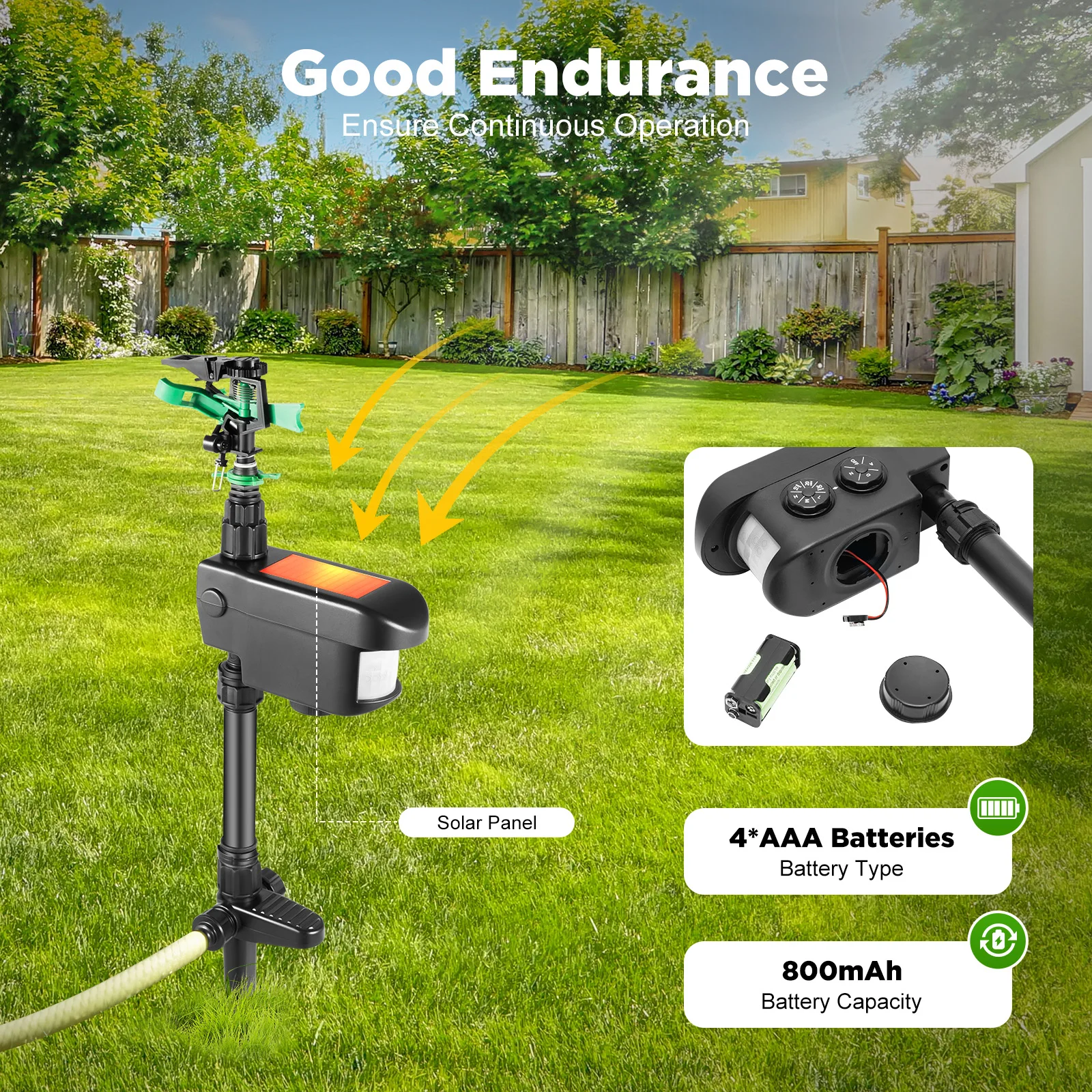 

Motion Activated Solar Animal Repellent Sprinkler 9m Infrared Sensor Pest Control for Garden Yard Deer Cats Rabbits Squirrels