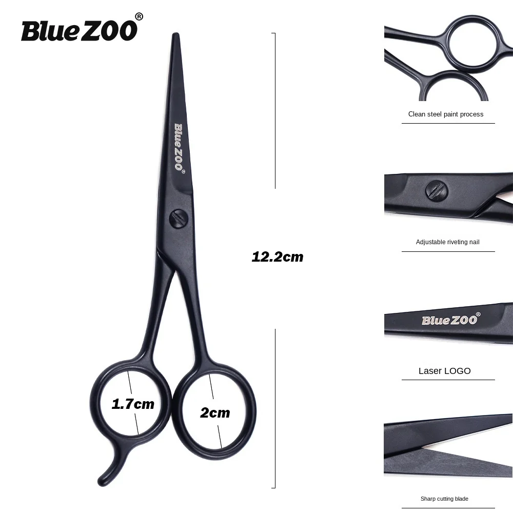 Bluezoo Black 12.2cm Facial Hair Nose Hair Beard Eyebrows Stainless Steel Hairdressing Scissors Barber Scissors