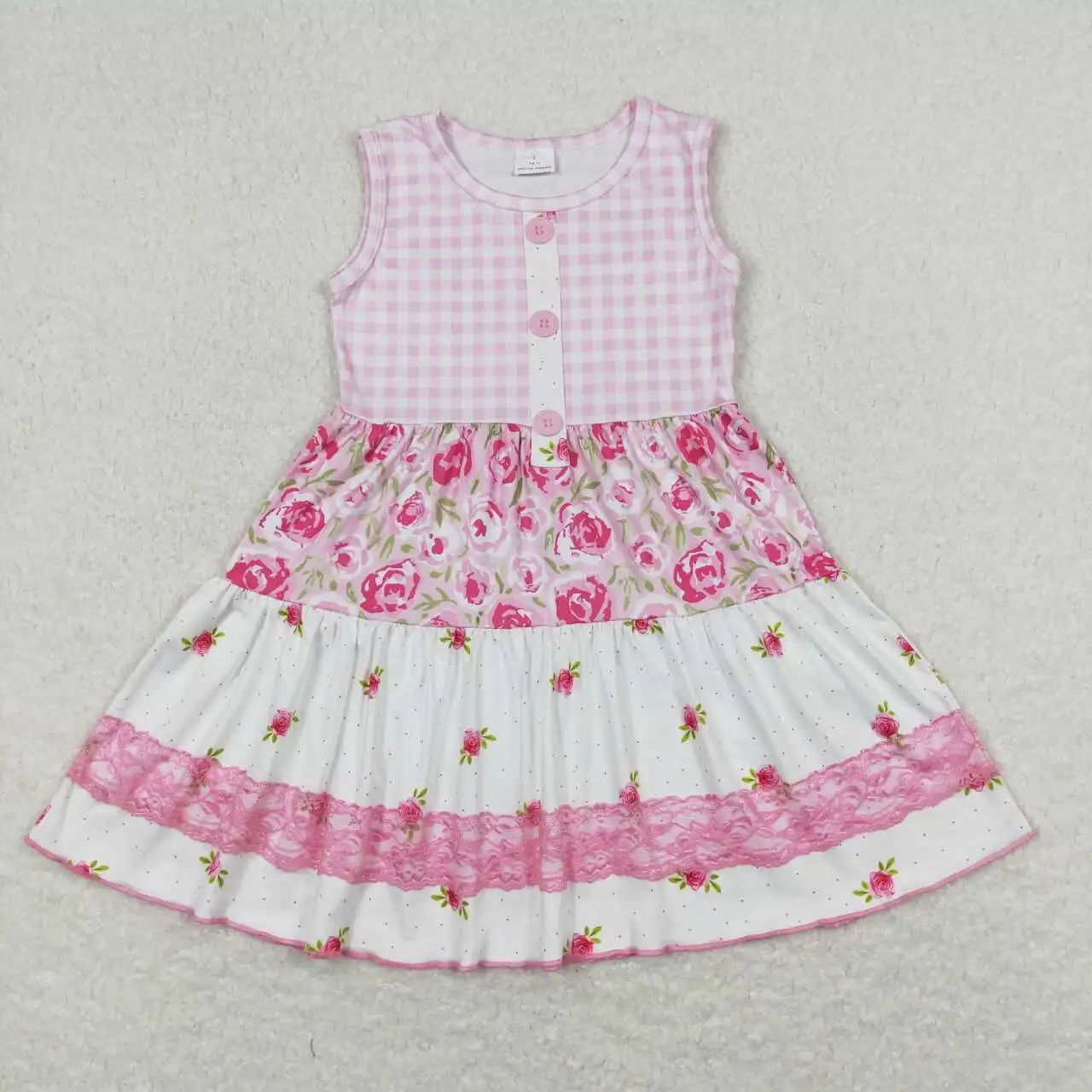 

GSD0860 Kids Boutique Clothing Girls Summer Dress Flower Print Sleeveless Kids Boutique Clothes