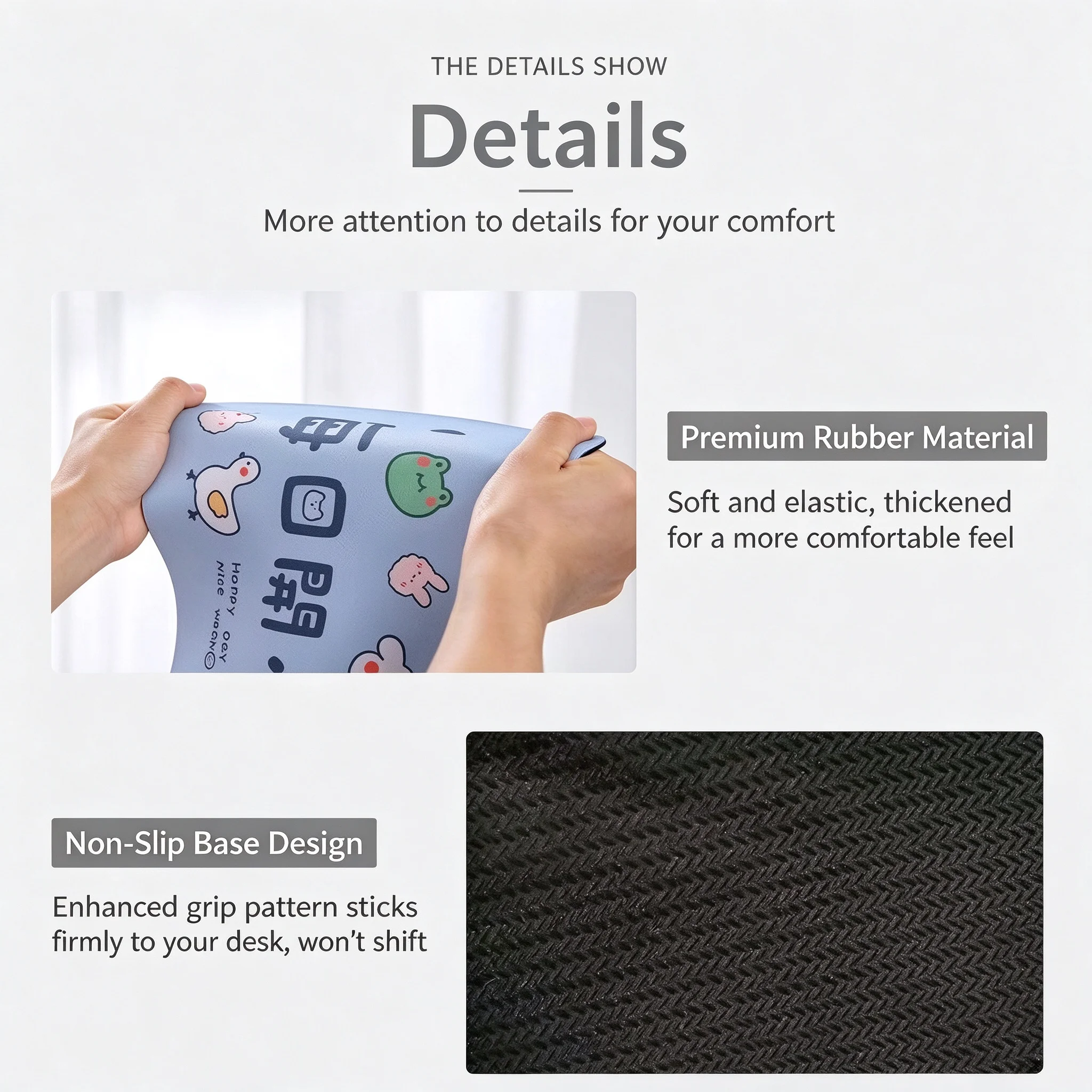 BITCED Select Minimal Cat Mouse Pad Cute Peeking Cat Design Large Desk Mat Rubber Non-Slip Base Fabric Surface Stitched Edge