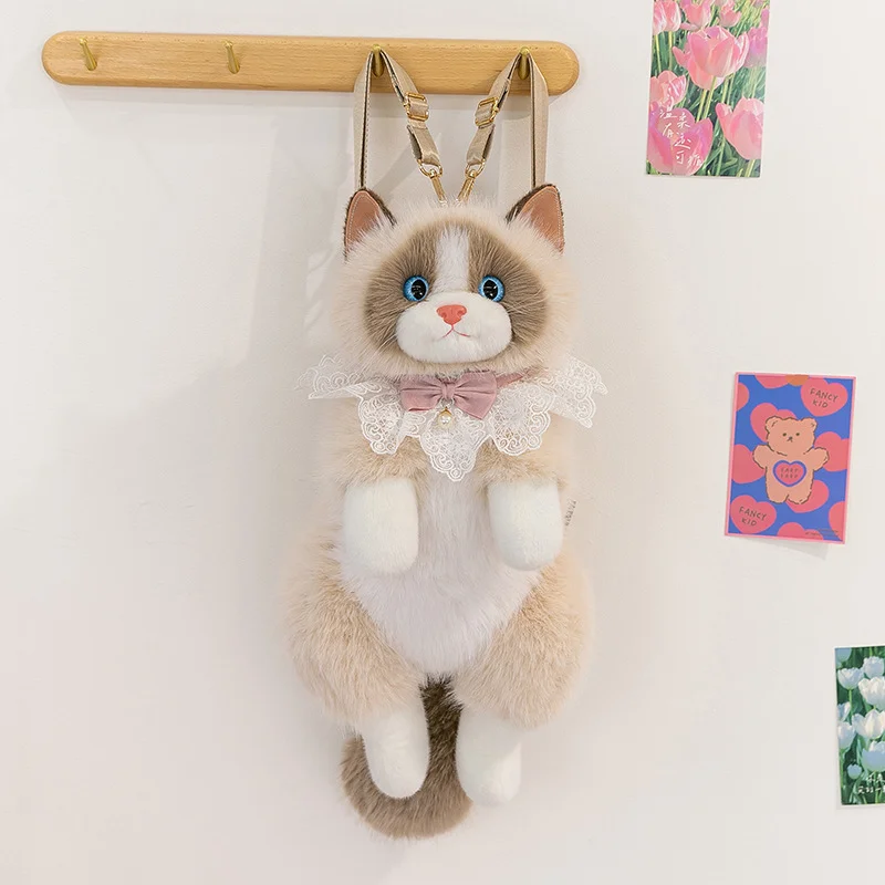 Realistic Ragdoll Cat Plush Backpack Cute Kawaii Anime Stuffed Toy Soft Birthday Gift for Girls Women Friends BFF Collectible