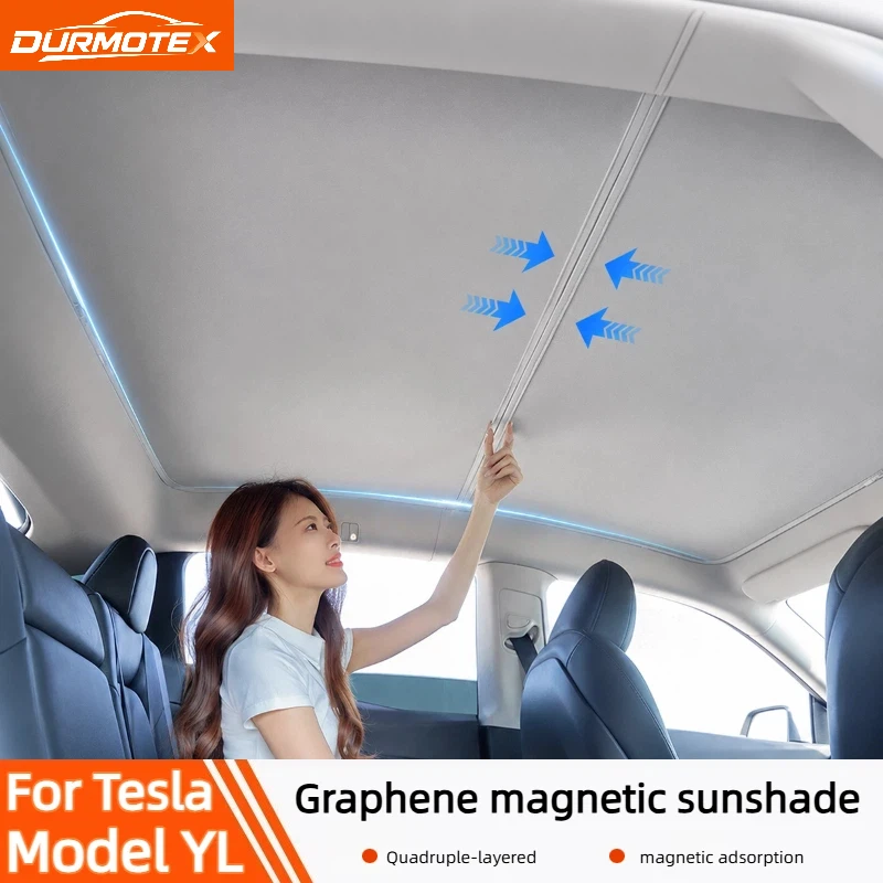 For Tesla Model YL 2026 Graphene Magnetic Sunroof Shade – Heat Insulation Sunshade Net Top Ceiling Sun Visor Cover UV Block Th
