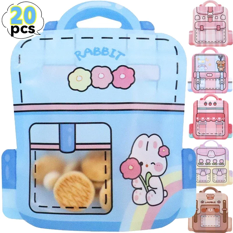 20/1pcs Cartoon Backpack Self-sealing Storage Bags for Candy Cookie Jewelry Snack Bag Gift Packaging Bag Pouch Party Decoration