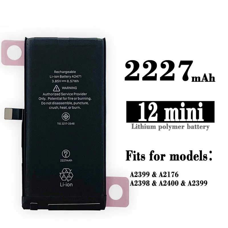 

2227 mAh Replacement Battery for iPhone 12 mini with Adhesive Tape + Tools Kit