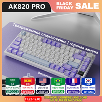 Ajazz Ak820 RGB DIY Gaming Mechanical Keyboard 82 Key Bluetooth 2.4GHz Wireless Game Custom Gasket for Pc Laptop Russian Versi