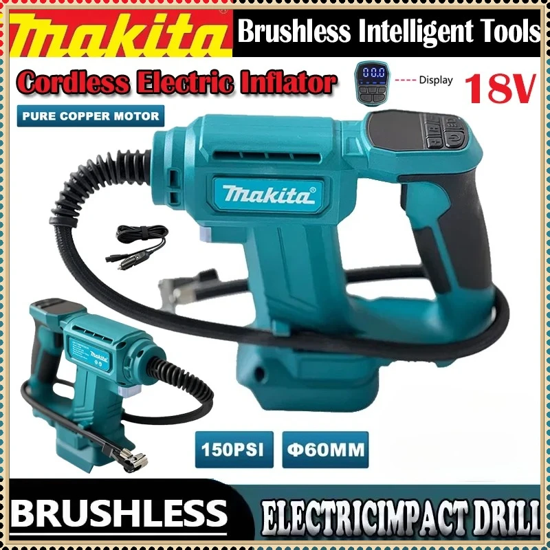 

Портативный автомобильный компрессор Makita 18В с цифровым дисплеем для накачивания шин, беспроводной воздушный насос
