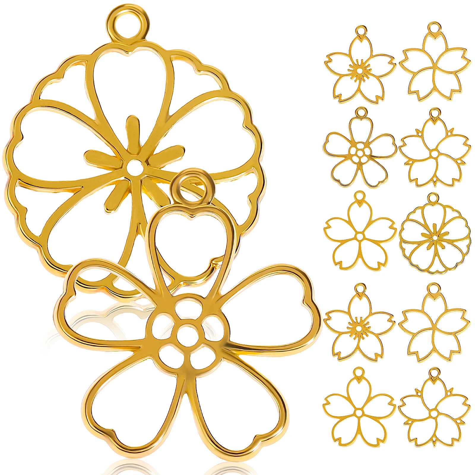 

12 Pcs Cherry Blossom Flower Charms Alloy Pendant for Jewelry Making DIY Crafts Hollow Frame Earrings Necklace Bracelet Resin