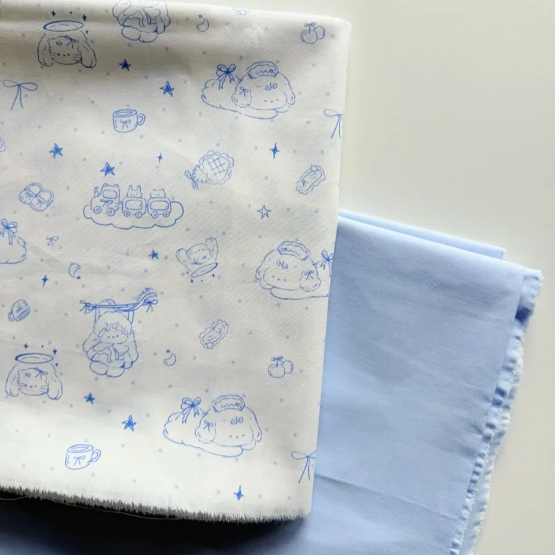 

Printed pure cotton fabric, cute cat angel simple drawing handmade children's luggage and clothing fabric