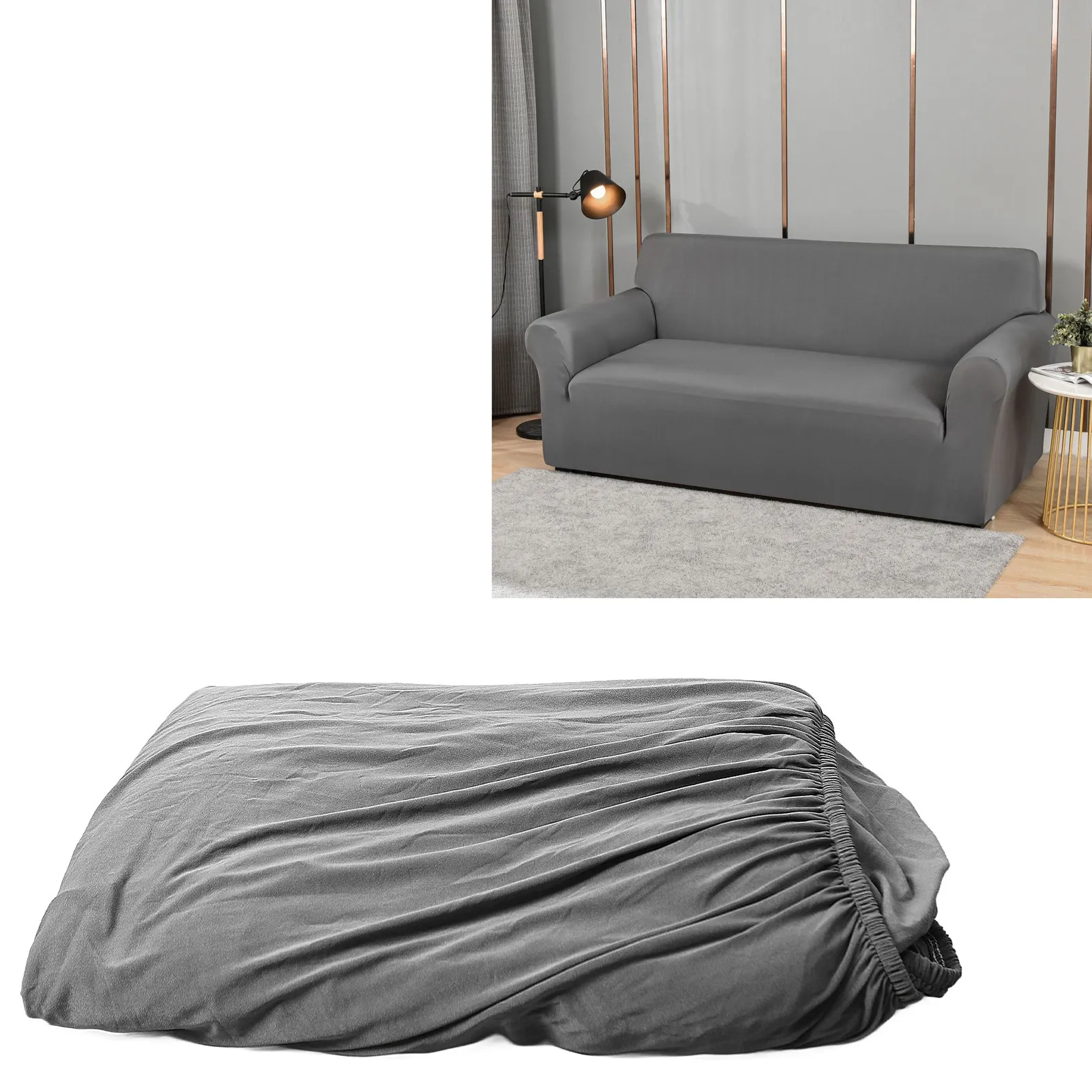 

Sofa Cover Grey Couch Cover Elastic Full Coverage Polyester Fiber Anti Slip Universal Couch Protector For Sofa Couch