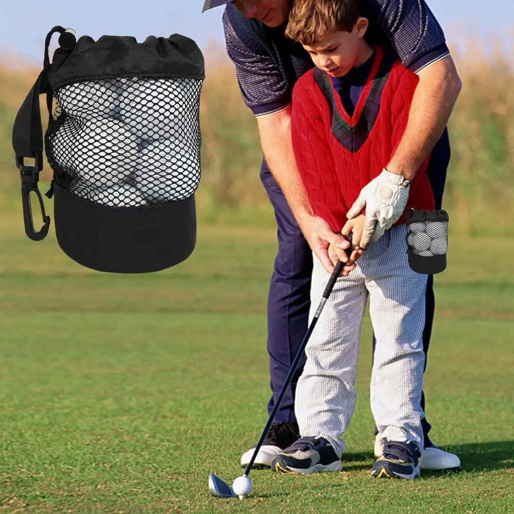 Especial Black Golf Ball Storage Bag, Recipiente De Bola De Golfe, Drawstring Nylon Mesh Bag, pode segurar a bola