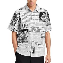 Giornale Collage 3D stampato risvolto uomo camicia uomo/donna Casual moda maniche lunghe camicie bottone top abbigliamento Unisex oversize