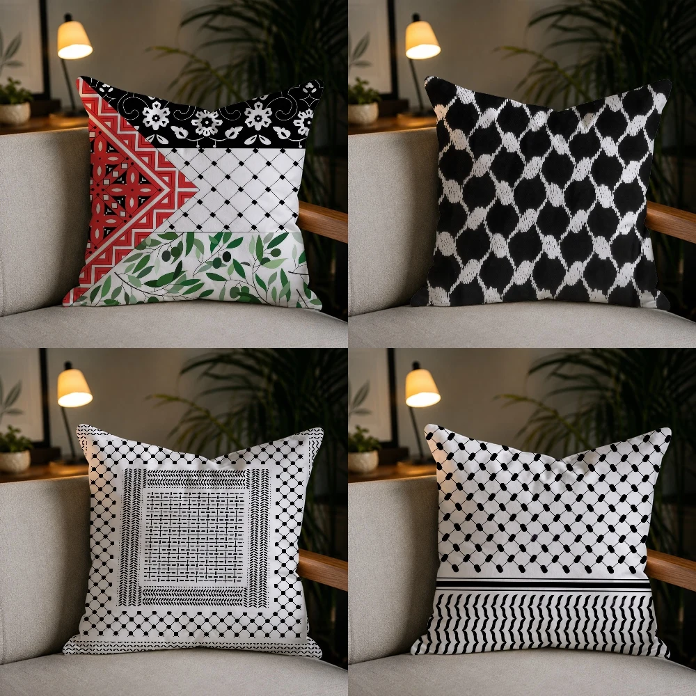 Arabic Keffiyeh Traditional Pattern Pillow Case Plush Pillow Cases Home Decoration Pillow Cover for Sofa Bed Chair Living Room