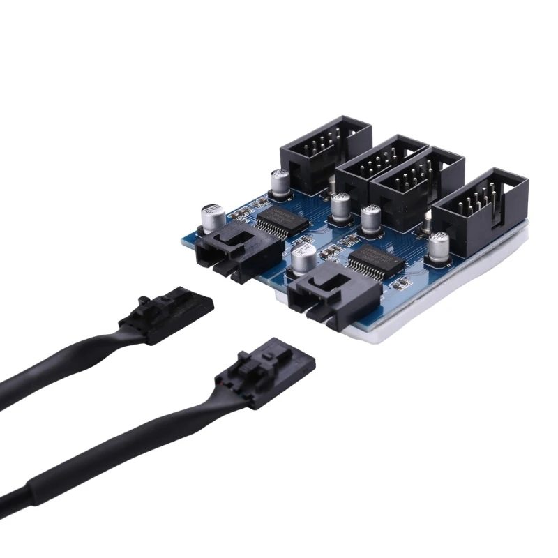 9pin USB Header Male 1 to 2/4 Female Extension Card USB 2.0 Splitter Cable Connector for Motherboard Adapter Multiplier F19E