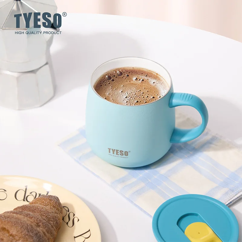 TYESO 355ml Double-wall Thermos Cup Stainless Steel Ceramic Coating Vacuum Flask BPA-free Coffee Mug with Lid Keep Hot /Cold Cup