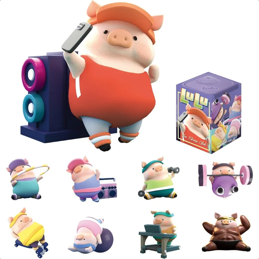 

Lulu The Piggy Blind Box Figures Fitn Club Series Blind Boxes Mystery Box Cute Animal Figurines Collectible Toys Home Desk Deco