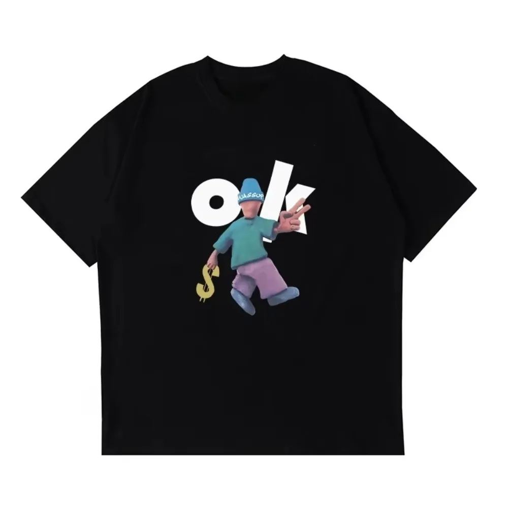 

motorcycle WASSUP American Short-sleeved T-shirt Men's Summer 2025 New Trendy Brand Loose Casual Couple Round-neck Top