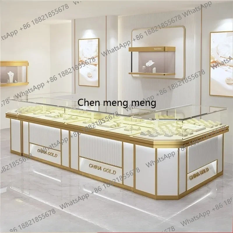 X188 Nordic Luxury Gold Jewelry Display Cabinet Customizable Watch Ornament Glass Showcase Commercial Furniture