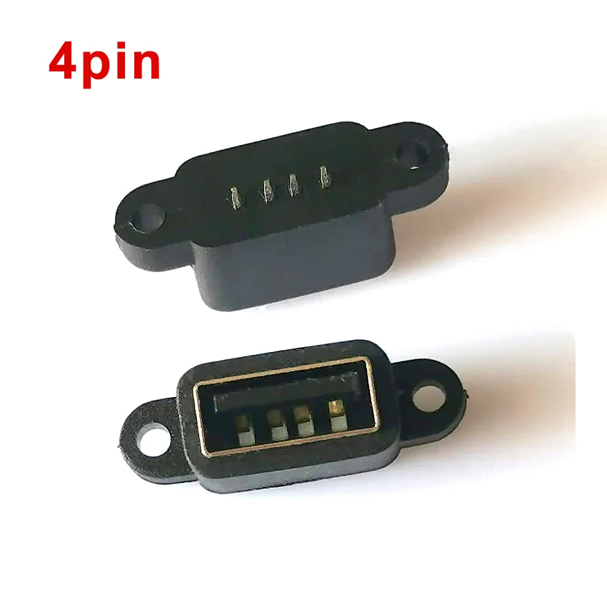 5PCS Waterproof USB a female  4Pin 180 degree short body with ears 10.0mm waterproof USB female seat / waterproof IP67