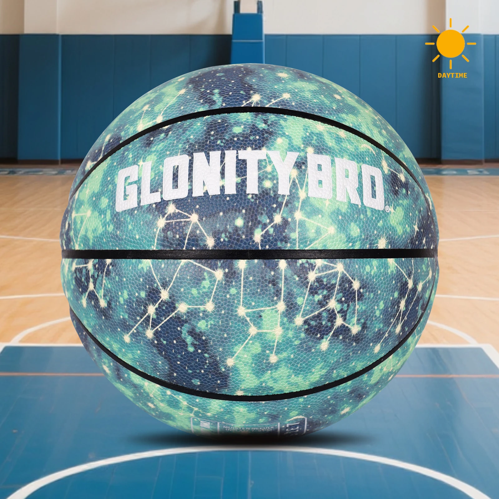 Gloeiend leer groen lichtgevend basketbalcadeau voor jongens meisjes, binnen en buiten nachtspel balgrootte 7 (29.5") / 6(28.5") / 5 (27,5")