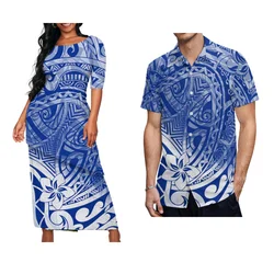 Pacific Islands New Puletasi Women'S Slim-Fit Top Slant Design Loose Skirt Custom Polynesian Pattern Pair Suit Men'S Shirt