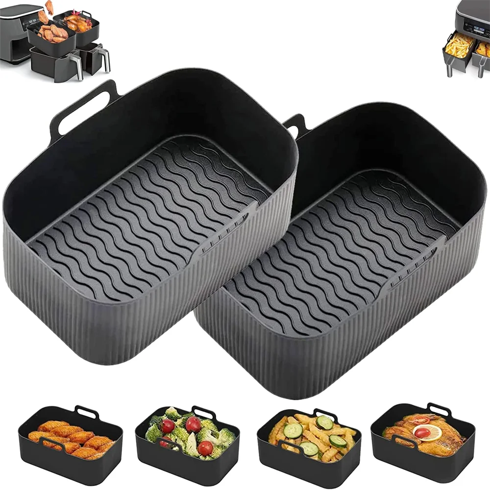 Silicone Air Fryer Liners,7.67x4.92 Inches Square Basket Trays, Reusable Baking Mats,Oven Additions, Compatible with Ninja DZ201