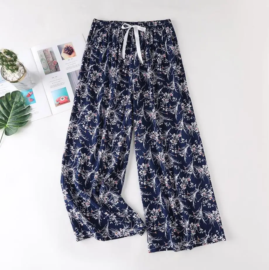 New Arrival Style Soft Pajamas Pants Cotton Sleep Bottoms Women Printed Spring Summer Cotton Home Pants Loose Large Trousers