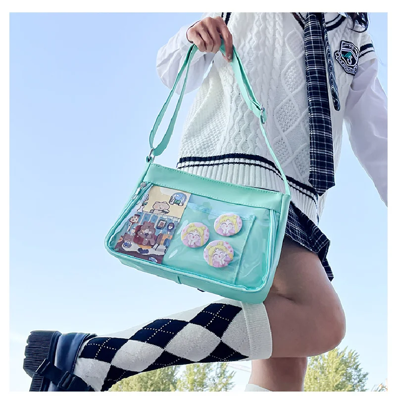 Cute Transparent Ita Bag Women Large Capacity Casual Nylon Crossbody Tote Pouch Girls Doll Display JK Shoulder Shopping Pocket